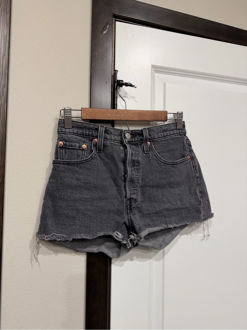 Levi's Gray Black Washed Denim Shorts - Picture 2 of 3